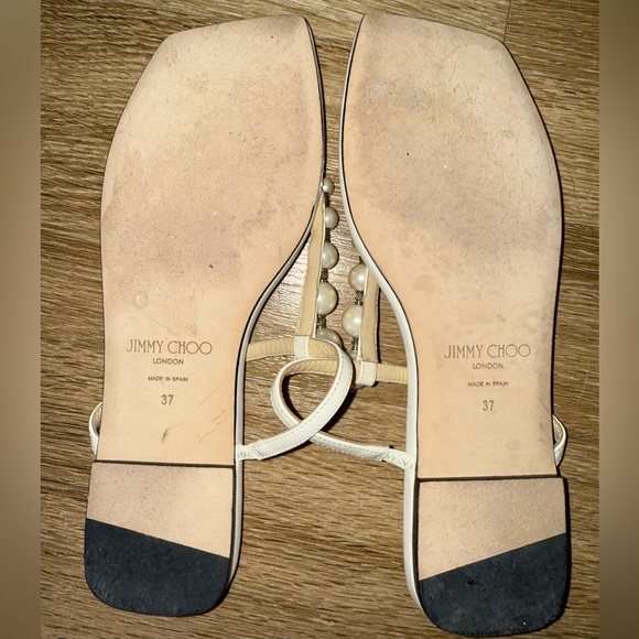 Jimmy Choo Alaina Women’s Leather Thong Flat Sandals White Bridal - Picture 4 of 4